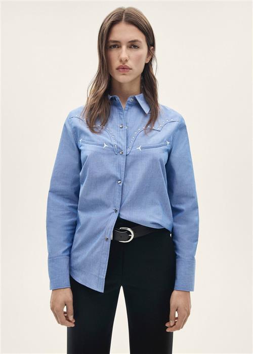 MANGO Cotton Shirt With Stud Detail Kvinde Medium Blue Skjorter Str S - hos Magasin