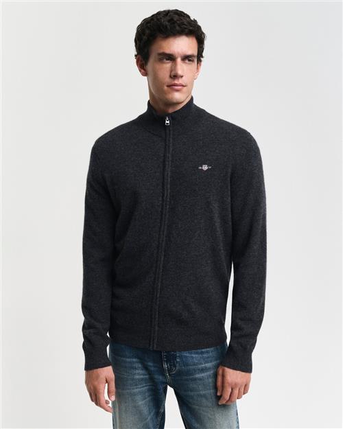 Se Gant Extrafine Lambswool ZIP Cardigan Mand Dk Charcoal Melange Cardigans Str L - hos Magasin ved Magasin