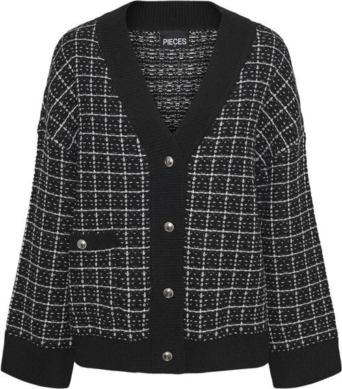 Pieces Pcnilja Knit Shacket PA BC Kvinde Black/white And Silver Lurex Cardigans Str XS - hos Magasin