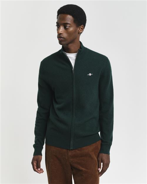 Se Gant Extrafine Lambswool ZIP Cardigan Mand Tartan Green Cardigans Str S - hos Magasin ved Magasin