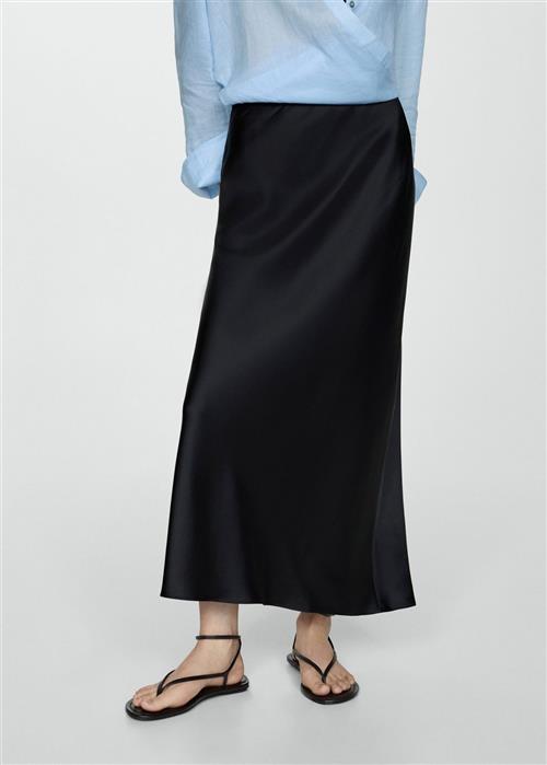 MANGO Midi Satin Skirt Kvinde Black Maxi Nederdele Str L - hos Magasin