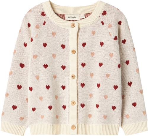 Se Lil' Atelier Nmfsaran LS Knit Card Heart LIL Str 98 - Turtledove Cardigans hos Magasin ved Magasin