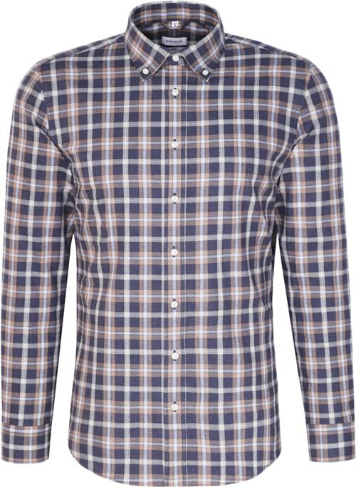 Seidensticker Flannel Shirt Slim Long Sleeve Buttondown-collar Check Mand Blue Langærmede Skjorter Str 44 - Bomuld hos Magasin