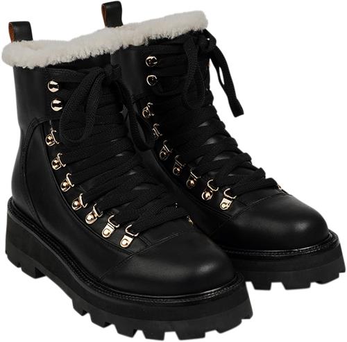 Se Lovelies Mitchell Leather Trekking Boots With Shearling Kvinde Black Snørestøvler Str 38 - hos Magasin ved Magasin