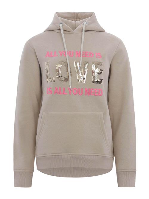 Zwillingsherz Sweatshirt 'Love is all you need'  mørkebeige / guld / pitaya