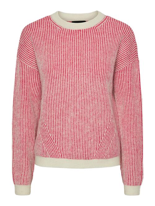 Se PIECES Pullover 'PCKARMEN'  fuchsia / hvid ved About You