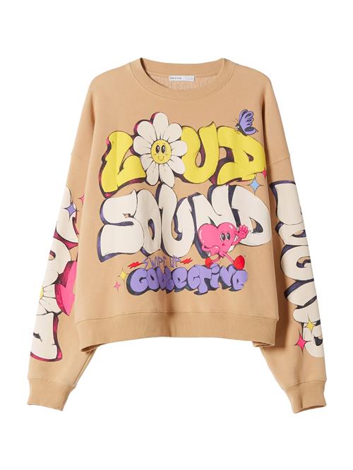 Se Bershka Sweatshirt  lysebrun / gul / pink / hvid ved About You