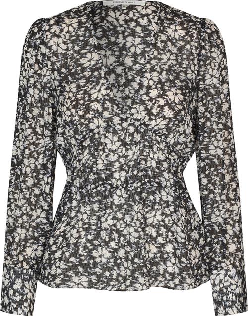 Second Female Scratch Blouse Kvinde Black Langærmede Bluser Str L - Viskose hos Magasin