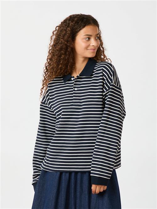 Se Neo Noir Sara Stripe Polo Blouse Kvinde Navy Langærmede Bluser Str 40 - hos Magasin ved Magasin