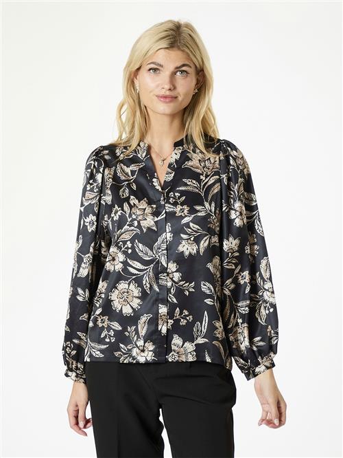 Neo Noir Nani Canvas Flower Blouse Kvinde Dark Navy Langærmede Bluser Str 42 - hos Magasin