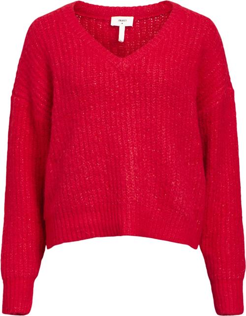 Object Objmilu LS LO Vneck Knit E AU 24 Kvinde Flame Scarlet Toppe Loose Fit Str L - hos Magasin