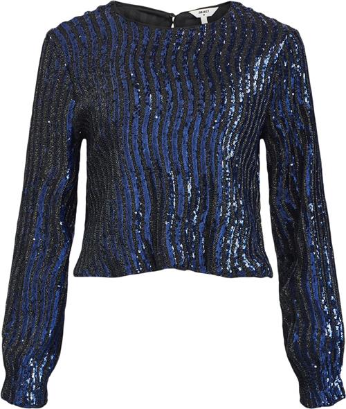 Object Objdotti Sansiba RE L/S TOP 135 Kvinde Sky Captain/black Mesh Toppe Str L - hos Magasin