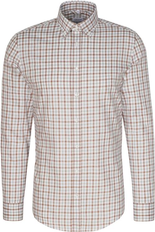 Seidensticker Flannel Shirt Slim Long Sleeve Buttondown-collar Check Mand Brown Langærmede Skjorter Str 44 - Bomuld hos Magasin