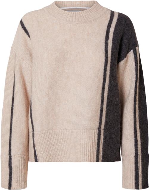 Se Selected Femme Slfalva LS Oneck Knit Kvinde Birch/volcanic Ash Sweaters Regular Fit Str S - hos Magasin ved Magasin