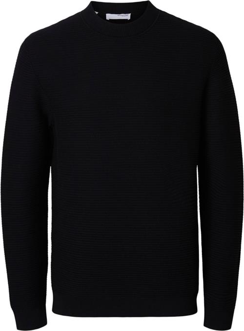 Selected Homme Slhtion LS Knit Structure Mock Neck Mand Sort Sweatshirts Str L - hos Magasin