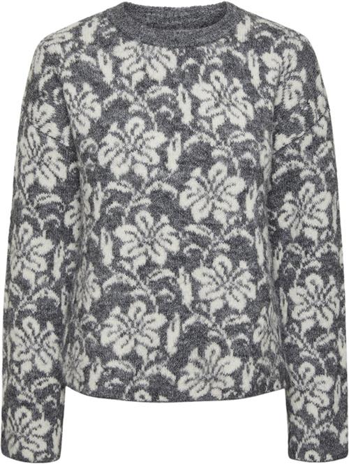 Se Pieces Pcragar LS Oneck REV Jacquard Knit Kvinde Medium Grey Melange/cdan Jacquard Langærmede Bluser Str S - hos Magasin ved Magasin