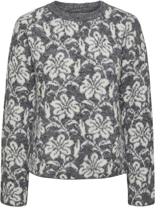 Se Pieces Pcragar LS Oneck REV Jacquard Knit Kvinde Medium Grey Melange/cdan Jacquard Langærmede Bluser Str M - hos Magasin ved Magasin