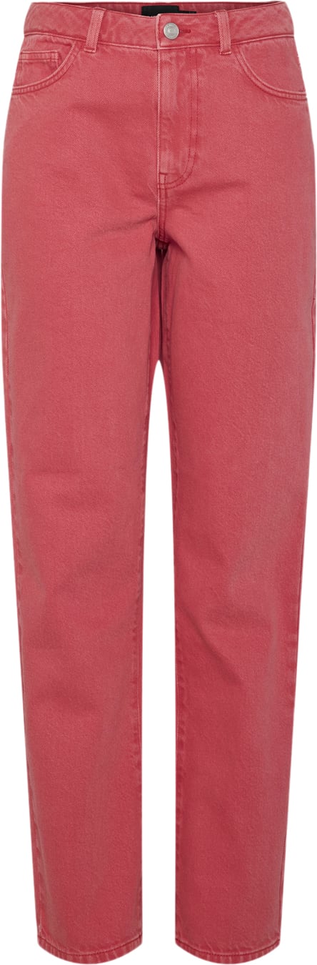 Pieces Pcfria HW Straight Denim Pants D2D Kvinde High Risk Red/washed Jeans Straight Fit Str S Denim - hos Magasin