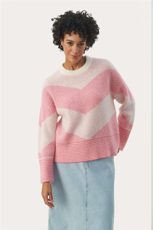 Se Part Two Elektrapw PU Kvinde Pink Herringbone Stripe Sweaters Regular Fit Str L - hos Magasin ved Magasin