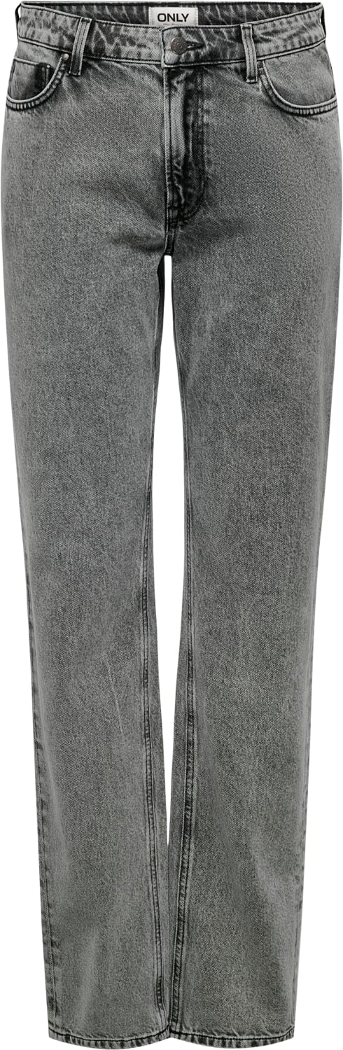 Se ONLY Onljaci MW Acid Rhinestone B STR DN Kvinde Grey Denim/acid Straight Jeans Str "26/""32" - hos Magasin ved Magasin