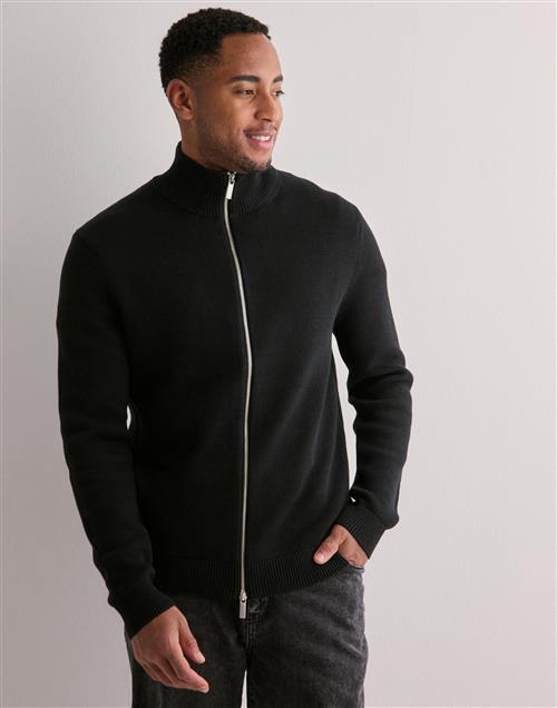 Selected Homme Slhdane Ls Knit Structure Full Zip Trøjer med lynlås Sort