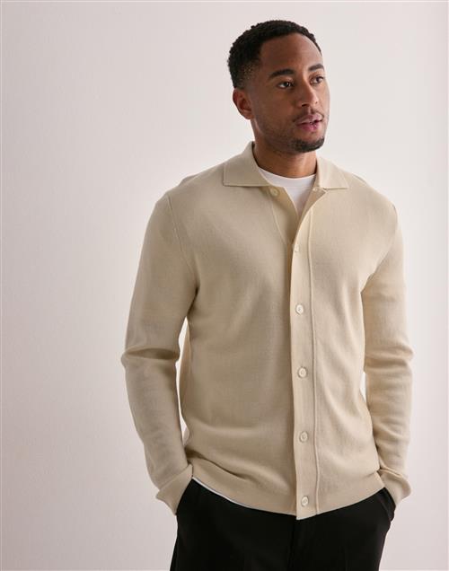 Selected Homme Slhtray Ls Knit Merino Button Cardi Striktrøjer Beige