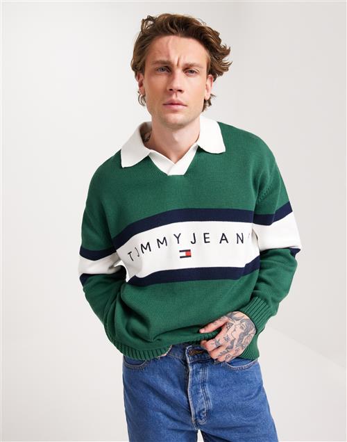 Tommy Jeans Tjm Rlx Trophy Neck Rugby Long sleeve button t-shirts Grøn