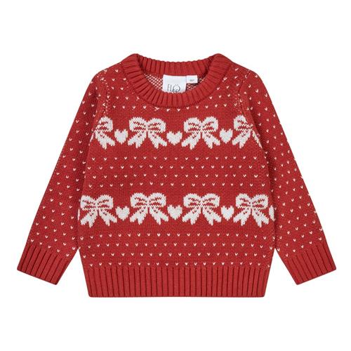 Flöss Noe Strikket Trøje Med Intarsiae Sløjfer Rød 68 cm  Rød  68 cm  Unisex