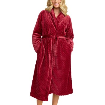 Damella Jaquard Fleece Dressing Gown Rød polyester Medium Dame