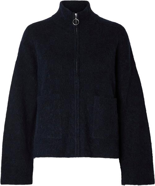 Selected Femme Slfsia RAS LS Alpaca Blend Knit Zipper Cardigan Kvinde Dark Sapphire/melange Cardigans Str XS - hos Magasin