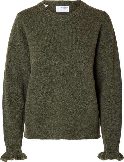 Selected Femme Slflulu LS Wool Knit Frill Cuff Oneck N Kvinde Kalamata/melange Sweaters Regular Fit Str S - hos Magasin