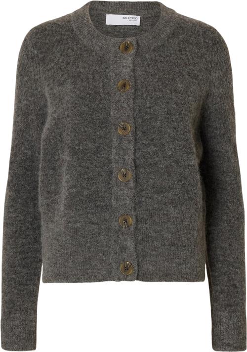 Se Selected Femme Slfsia RAS LS Wool Knit Cardigan Noos Kvinde Grå Cardigans Regular Fit Str S - hos Magasin ved Magasin