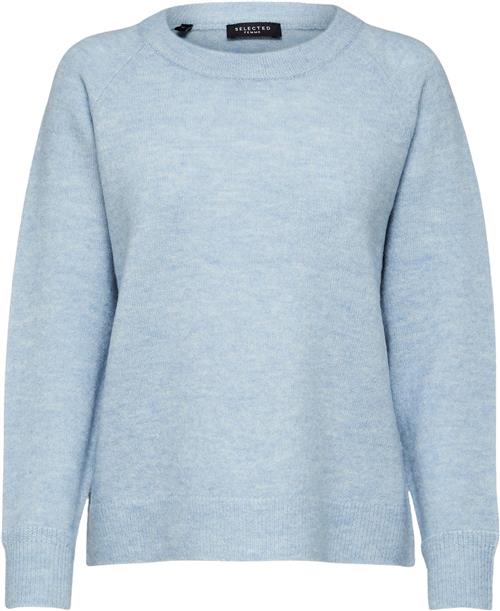 Selected Femme Slflulu LS Alpaca Blend Knit Oneck B Noos Kvinde Cashmere Blue/melange Sweaters Str S - hos Magasin