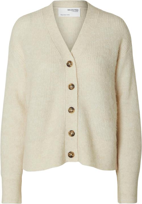 Selected Femme Slfmaline LS Wool Knit Short Cardigan Kvinde Birch/melange Cardigans Str L - hos Magasin