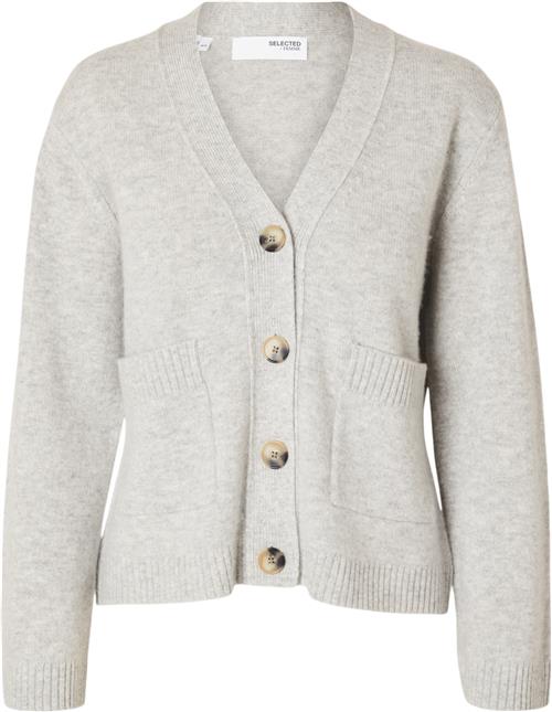 Selected Femme Slfcille LS Cashmere Blend Knit Cardigan Kvinde Light Grey Melange Sweaters Loose Fit Str XS Cashmere - hos Magasin