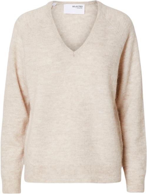 Se Selected Femme Slflulu NEW LS Alpaca Blend Knit Vneck B Noos Kvinde Birch/melange Sweaters Str XS - hos Magasin ved Magasin