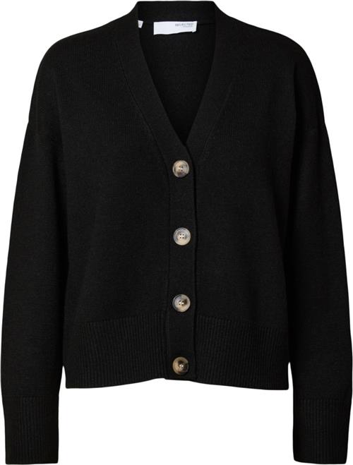 Selected Femme Slflara LS Wool Knit Vneck Cardigan BF Kvinde Black Sweaters Loose Fit Str L - hos Magasin