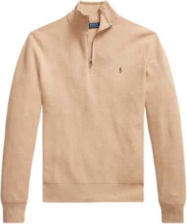 Se Polo Ralph Lauren 32/2 Cottonlsl-plo Mand Camel Melange Langærmede Poloer Str XS - hos Magasin ved Magasin