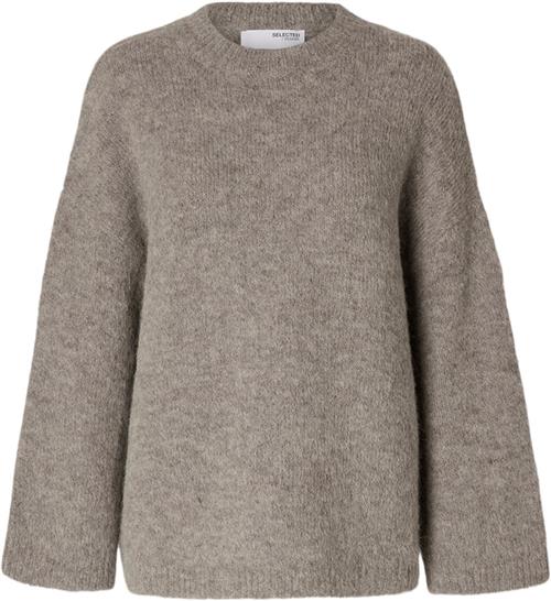 Se Selected Femme Slfgabella LS Wool Knit Oneck Camp Kvinde Lyserød Sweaters Loose Fit Str L - hos Magasin ved Magasin