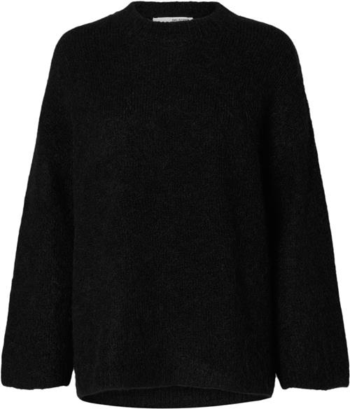 Selected Femme Slfgabella LS Wool Knit Oneck Camp Kvinde Sort Sweaters Loose Fit Str XS - hos Magasin