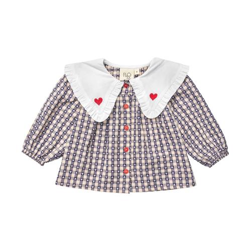 Flöss Selma Gingham Bluse Indigo Heart | Blå | 110 cm