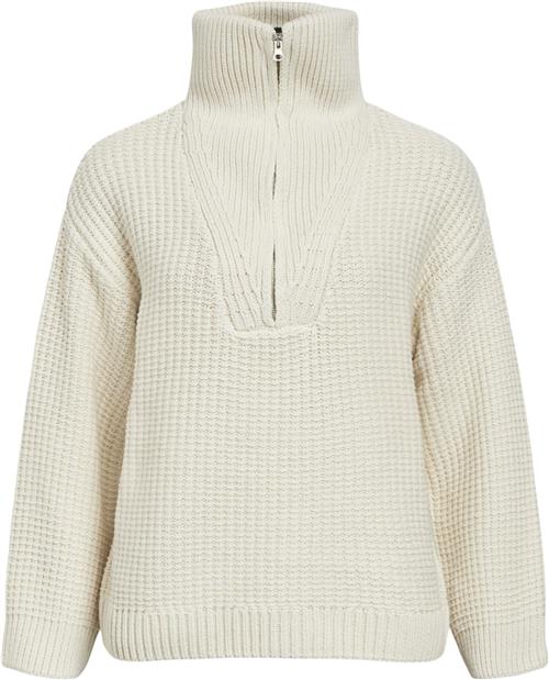 Object Objtina Knit LO L/S ZIP Pullover CC Kvinde White Sand/melange Toppe Str M - hos Magasin