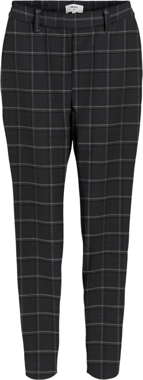 Object Objlisa Slim Pant AOP Noos Kvinde Dark Grey Melange/white Col Bukser Str 38 - hos Magasin