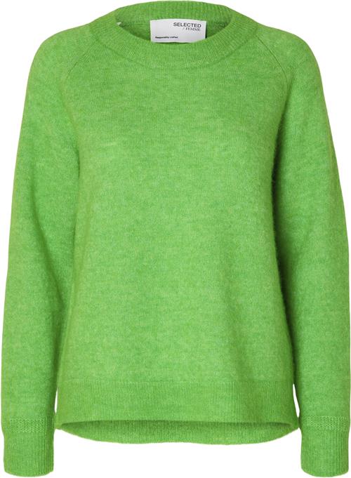 Selected Femme Slflulu LS Alpaca Blend Knit Oneck B Noos Kvinde Classic Green/melange Sweaters Str S - hos Magasin