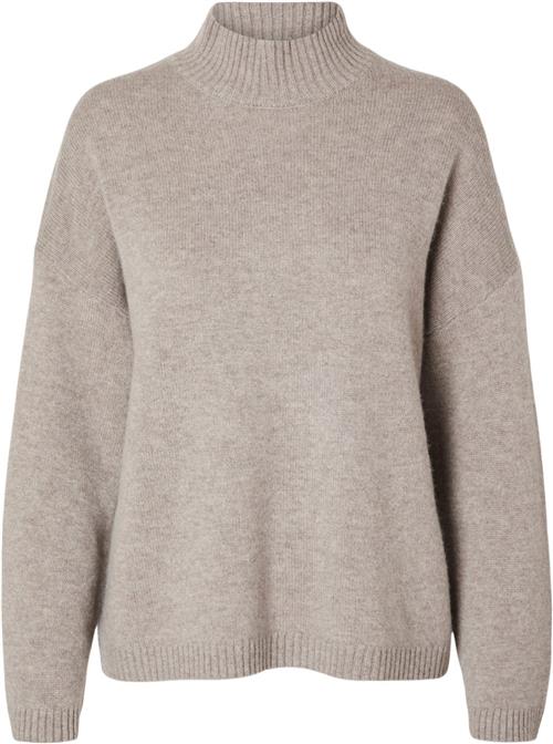 Se Selected Femme Slfcille LS Cashmere Blend Knit High Neck Noos Kvinde Irish Cream/melange Rullekraver Loose Fit Str M Cashmere - hos Magasin ved Magasin