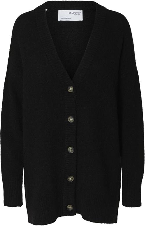 Se Selected Femme Slfmaline LS Wool Knit Long Cardigan NOO Kvinde Sort Cardigans Str XL - hos Magasin ved Magasin