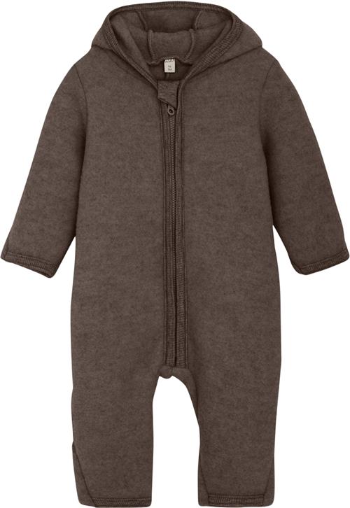 Huttelihut Pram Suit Ears Wool Fleece S Str 68 - Brown Melange Heldragter Merino Uld hos Magasin