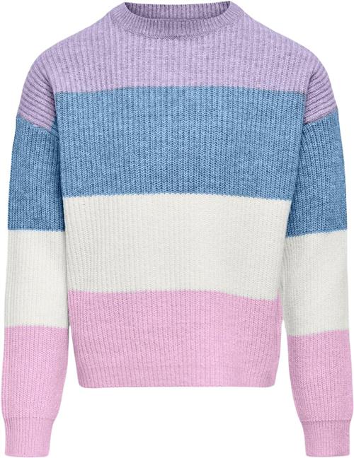 Se ONLY Kogsandy L/S Stripe Pullover KNT NO Kvinde Pastel Lilac/blissful Blue/cloud Da Sweaters Regular Fit Str 122/128 - Denim hos Magasin ved Magasin