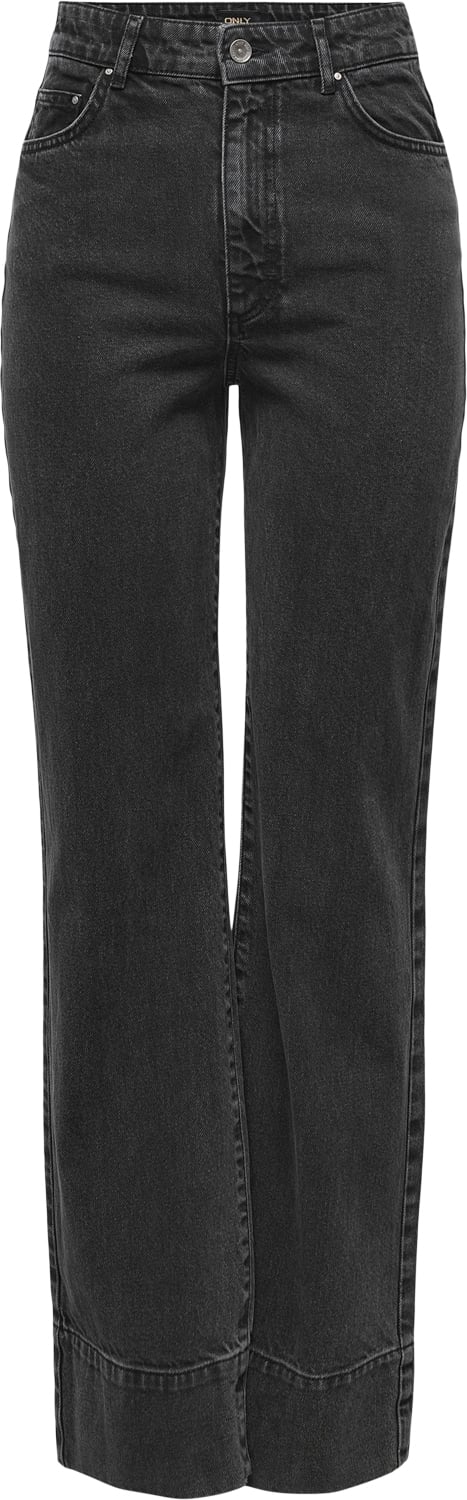 ONLY Onlcamille EX HW Wide PF Fold UP DN Kvinde Washed Black Straight Jeans Str "28/""34" - hos Magasin