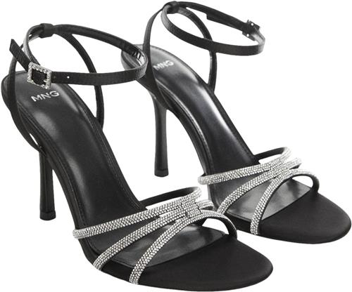 MANGO Heeled Sandals With Rhinestone Stra Kvinde Black Højhælede Sandaler Str 41 - hos Magasin